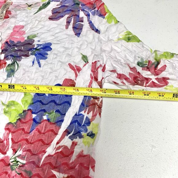 CUBISM Blouse Button Up Floral On White Long Sleeve Ruched - Picture 8 of 10